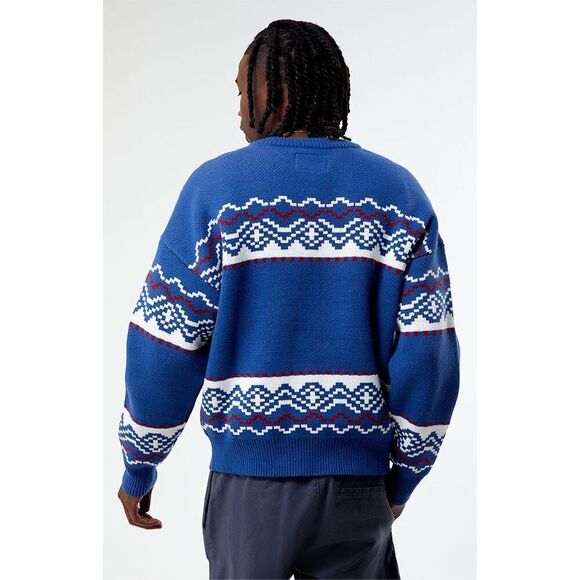 PacSun Fairisle Crew Sweater Large Chunky Nordic Ski Blue Heavyweight Large - Picture 3 of 14